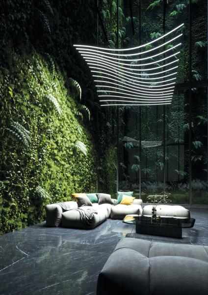 Exklusive PLANA-1 LED Leuchte – modernes wellenförmiges Design für Hotels, Wohnzimmer und hohe Räume.
